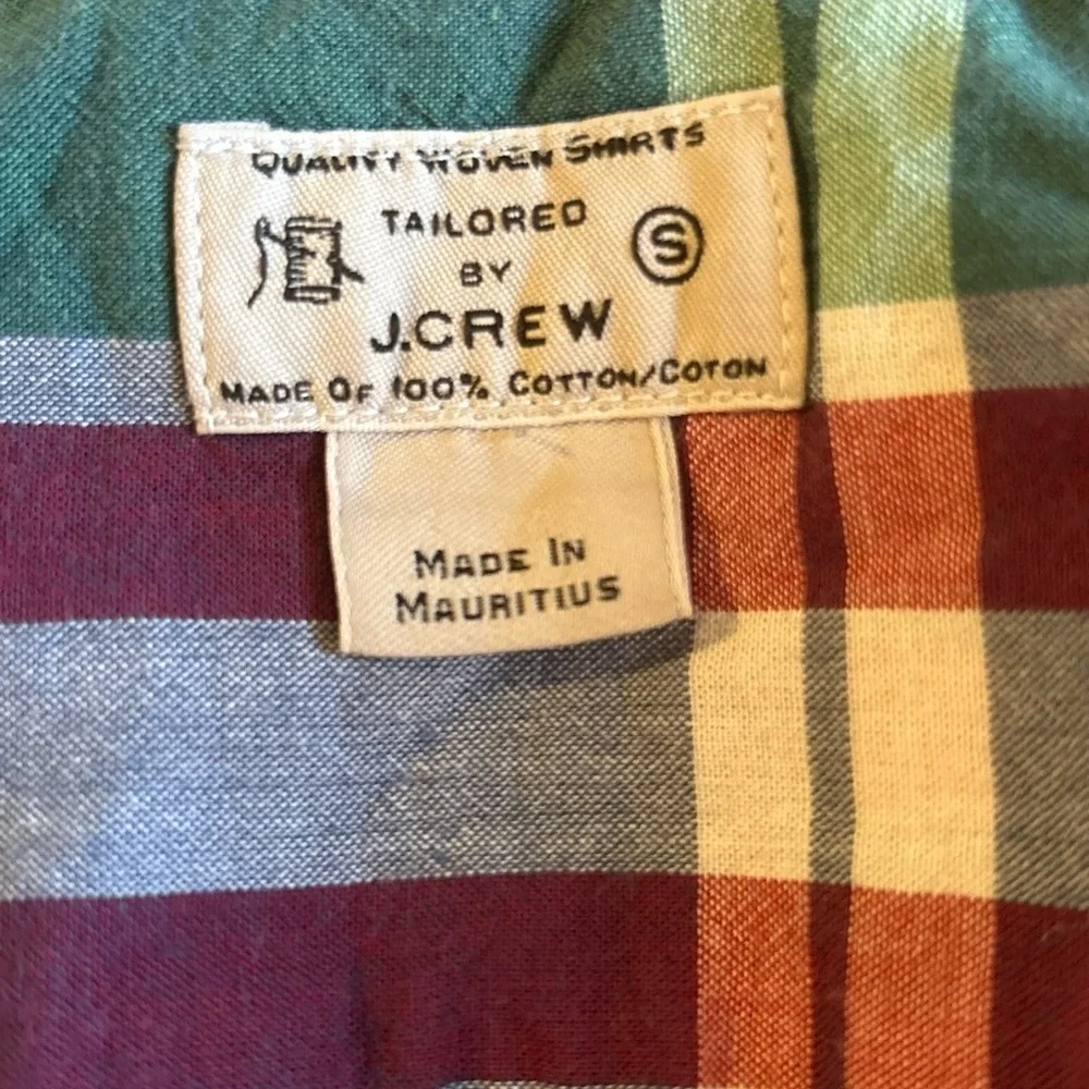 J.Crew Quality Woven Button Up Men’s Small Green Blue Red Shirt Preppy